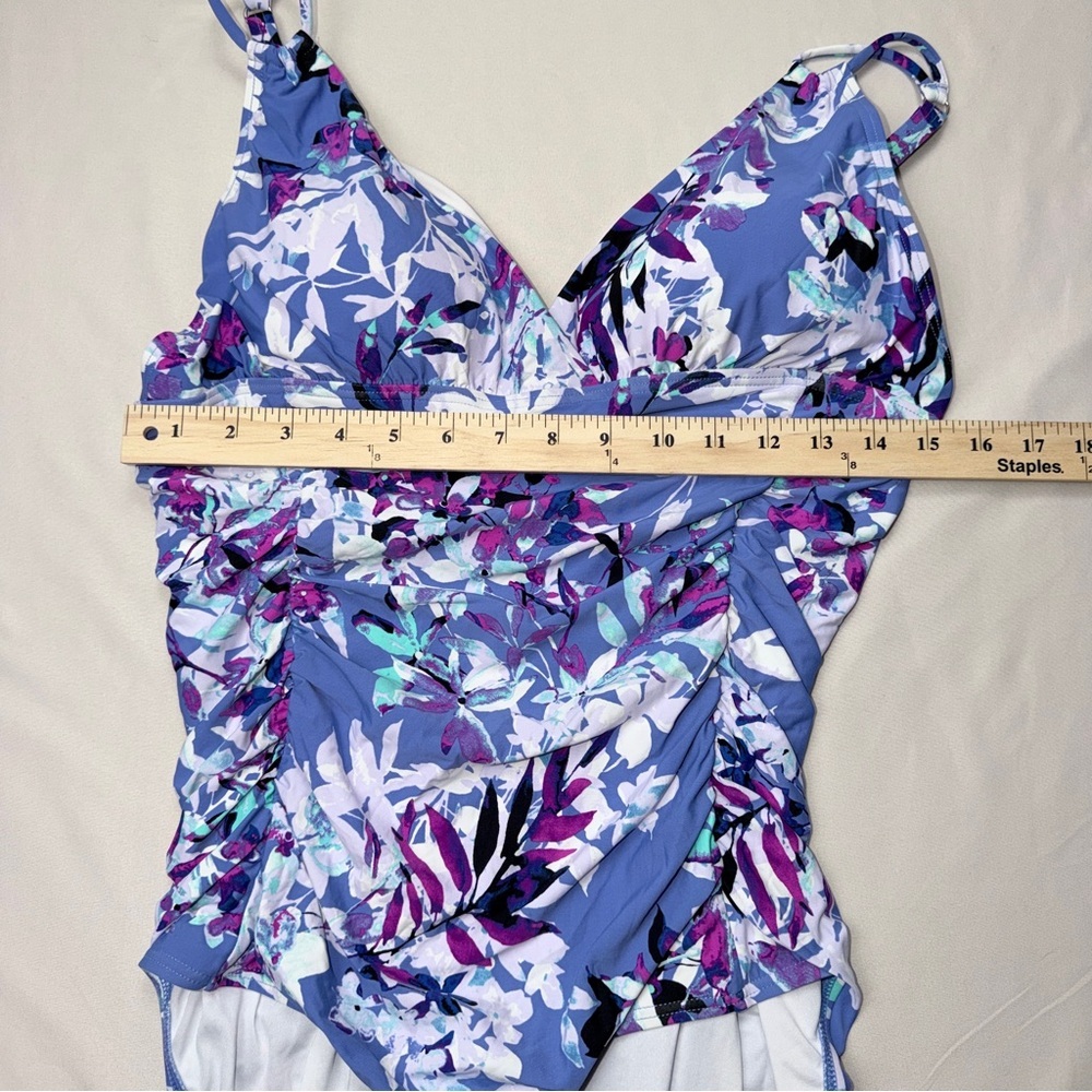 Calvin Klein Shirred Floral Print Swimsuit - Picture 5 of 8